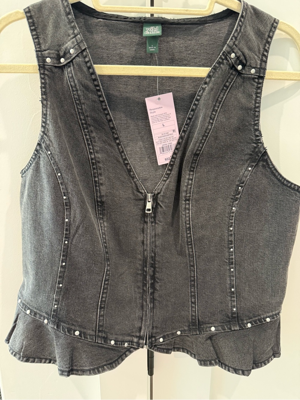 NWT. wild fable Black Washed Denim Vest with Silver Stud Accents